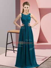 Teal Empire Beading and Appliques Dama Dress for Quinceanera Zipper Chiffon Sleeveless Floor Length