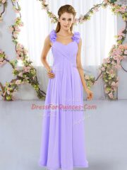 Floor Length Lavender Quinceanera Dama Dress Straps Sleeveless Lace Up