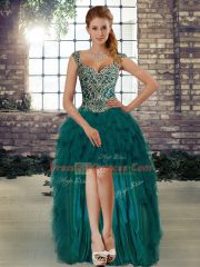 Custom Fit High Low A-line Sleeveless Dark Green Prom Gown Lace Up
