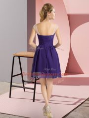 Stylish Bateau Cap Sleeves Lace Up Damas Dress Purple Chiffon