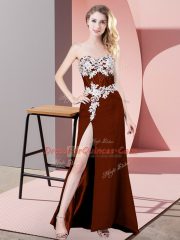 Rust Red Sleeveless Lace and Appliques Floor Length Prom Dresses