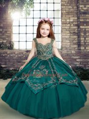 Tulle Sleeveless Floor Length Girls Pageant Dresses and Beading and Embroidery