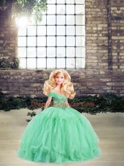 Popular Tulle Off The Shoulder Sleeveless Lace Up Beading and Ruffles Quinceanera Dress in Apple Green