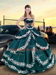 Customized Ball Gowns 15th Birthday Dress Teal Sweetheart Satin Sleeveless Floor Length Lace Up