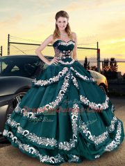 Customized Ball Gowns 15th Birthday Dress Teal Sweetheart Satin Sleeveless Floor Length Lace Up