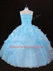 Gorgeous Sleeveless Floor Length Ruffles Lace Up Quinceanera Gown with Aqua Blue