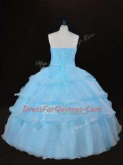 Gorgeous Sleeveless Floor Length Ruffles Lace Up Quinceanera Gown with Aqua Blue