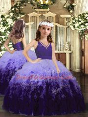 Sleeveless Tulle Floor Length Backless Sweet 16 Dress in Multi-color with Ruffles and Ruching
