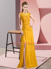 Customized Gold Column/Sheath Beading Zipper Chiffon Sleeveless Floor Length