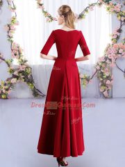 Beauteous V-neck Half Sleeves Satin Quinceanera Court of Honor Dress Ruching Zipper