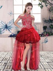 High Low Red Prom Evening Gown Halter Top Sleeveless Lace Up