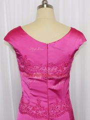 Enchanting Hot Pink Column/Sheath Scoop Sleeveless Satin Mini Length Zipper Lace and Appliques Dress for Prom