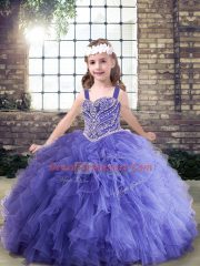 Customized Tulle Sleeveless Floor Length Little Girls Pageant Dress Wholesale and Beading and Ruffles