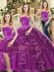 Charming Tulle Sleeveless Floor Length Sweet 16 Quinceanera Dress and Beading and Ruffles
