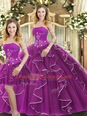 Charming Tulle Sleeveless Floor Length Sweet 16 Quinceanera Dress and Beading and Ruffles