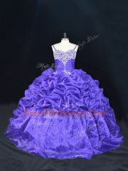 Sleeveless Beading and Pick Ups Lace Up Quinceanera Dress with Purple Brush Train