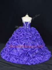 Sleeveless Beading and Pick Ups Lace Up Quinceanera Dress with Purple Brush Train