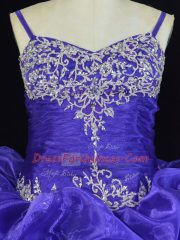 Sleeveless Beading and Pick Ups Lace Up Quinceanera Dress with Purple Brush Train