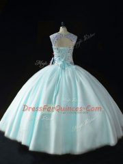 Apple Green Ball Gowns Scoop Sleeveless Tulle Floor Length Lace Up Beading Sweet 16 Quinceanera Dress