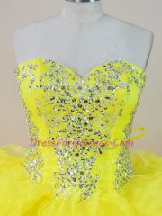 Affordable Yellow Lace Up Sweetheart Beading and Ruffles Quinceanera Dress Organza Sleeveless
