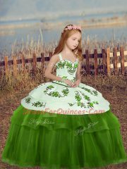 Straps Sleeveless Tulle Little Girl Pageant Dress Embroidery Lace Up