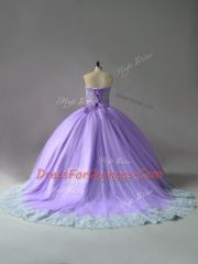 Lavender Quince Ball Gowns Sweetheart Sleeveless Court Train Lace Up