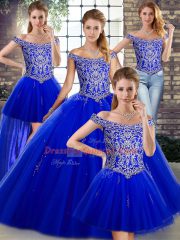 Ideal Sleeveless Beading Lace Up Quince Ball Gowns