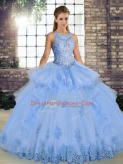 Floor Length Lavender 15 Quinceanera Dress Scoop Sleeveless Lace Up