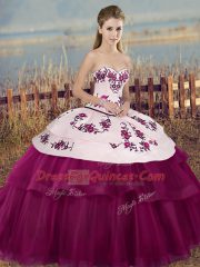 Dazzling Fuchsia Sweetheart Lace Up Embroidery and Bowknot Sweet 16 Dresses Sleeveless
