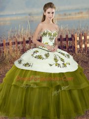 Olive Green Sleeveless Embroidery and Bowknot Floor Length Quinceanera Gown