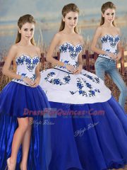 Royal Blue Quinceanera Dresses Military Ball and Sweet 16 and Quinceanera with Embroidery and Bowknot Sweetheart Sleeveless Lace Up