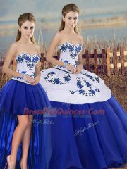 Royal Blue Quinceanera Dresses Military Ball and Sweet 16 and Quinceanera with Embroidery and Bowknot Sweetheart Sleeveless Lace Up