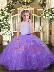 Unique Ruffles Pageant Dress Womens Lavender Backless Sleeveless Floor Length