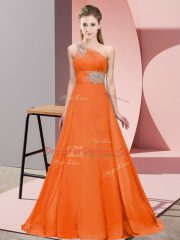 Orange Red Sleeveless Brush Train Beading and Ruching Prom Evening Gown