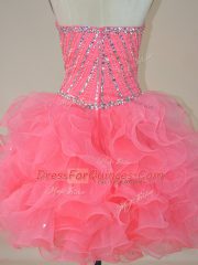 Mini Length Zipper Watermelon Red for Prom and Party with Beading and Ruffles