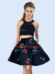 Glamorous Black Satin Lace Up Quinceanera Court of Honor Dress Sleeveless Mini Length Pattern