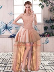 Hot Sale Tulle Sleeveless High Low Prom Dress and Beading
