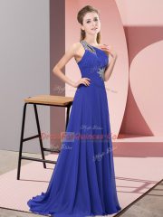 Purple Empire Chiffon One Shoulder Sleeveless Beading Floor Length Prom Evening Gown