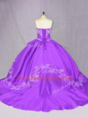 Purple Quinceanera Dresses Tulle Court Train Sleeveless Beading