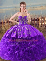 Noble Sweetheart Sleeveless Fabric With Rolling Flowers Sweet 16 Quinceanera Dress Embroidery and Ruffles Brush Train Lace Up