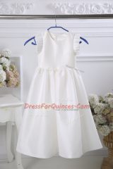 Satin Sleeveless Tea Length Flower Girl Dress and Ruching