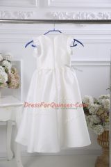 Satin Sleeveless Tea Length Flower Girl Dress and Ruching