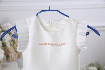 Satin Sleeveless Tea Length Flower Girl Dress and Ruching