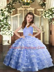 Lavender Sleeveless Ruffled Layers Floor Length Kids Formal Wear