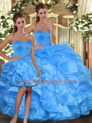 Perfect Floor Length Ball Gowns Sleeveless Baby Blue 15th Birthday Dress Lace Up
