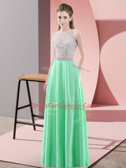 Floor Length Empire Sleeveless Apple Green Prom Evening Gown Backless