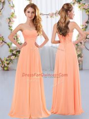 Chic Sweetheart Sleeveless Lace Up Quinceanera Dama Dress Peach Chiffon