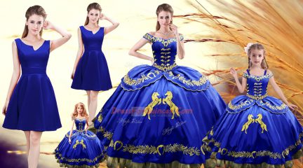 Sweet Floor Length Lace Up Ball Gown Prom Dress Royal Blue for Sweet 16 and Quinceanera with Embroidery