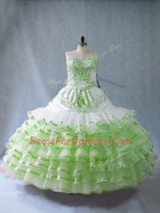 Ball Gowns Sweetheart Sleeveless Organza Floor Length Lace Up Embroidery and Ruffled Layers and Bowknot Sweet 16 Dresses