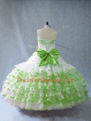 Ball Gowns Sweetheart Sleeveless Organza Floor Length Lace Up Embroidery and Ruffled Layers and Bowknot Sweet 16 Dresses